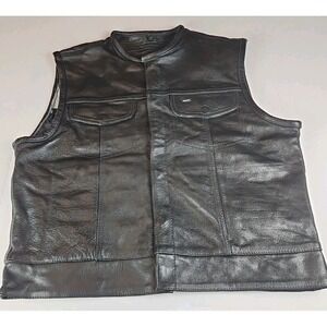Xelement Men's Black Leather Motorcycle Biker Vest Large New‎ Without Tags